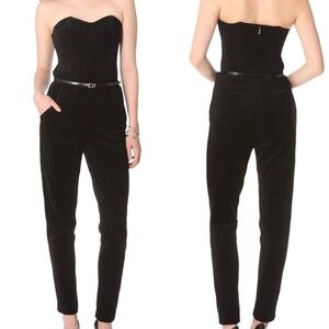Elegant Black Strapless Velvet Jumpsuit